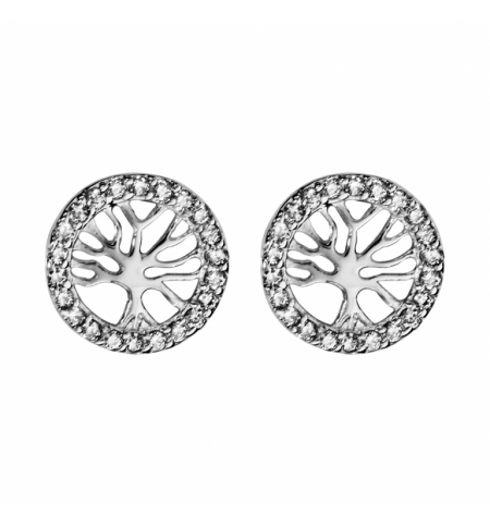 BOUCLES D'OREILLES TIGE ARGENT RHODIE ARBRE DE VIE OXYDES BLANCS SERTIS BOUCLES D'OREILLES TIGE ARGENT RHODIE ARBRE DE VIE OXYDES BLANCS SERTIS