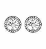 BOUCLES D'OREILLES TIGE ARGENT RHODIE ARBRE DE VIE OXYDES BLANCS SERTIS