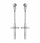 BOUCLES D'OREILLES TIGE ARGENT RHODIE PENDANTE CROIX COUCHEE 1 OXYDE BLANC