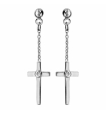 BOUCLES D'OREILLES TIGE ARGENT RHODIE PENDANTE CROIX COUCHEE 1 OXYDE BLANC