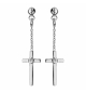 BOUCLES D'OREILLES TIGE ARGENT RHODIE PENDANTE CROIX COUCHEE 1 OXYDE BLANC