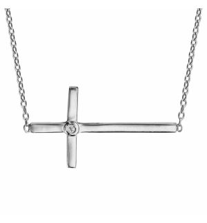 COLLIER ARGENT RHODIE CROIX COUCHEE 1 OXYDE BLANC 39,5+3CM 