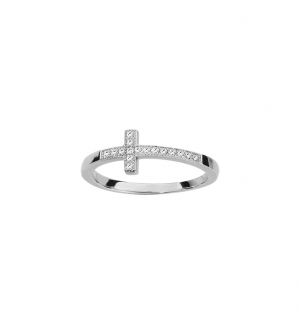BAGUE ARGENT RHODIE CROIX COUCHEE OXYDES MICRO SERTIS