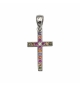 PENDENTIF CROIX ARGENT RHODIE EMPIERREE MULTI COULEUR DIM 15 MM X 9 MM