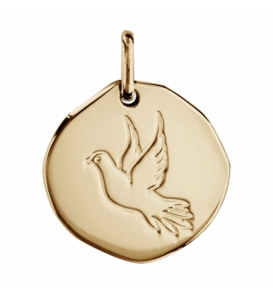 PENDENTIF PLAQUÉ OR GALET 18MM AVEC COLOMBE