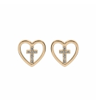 BOUCLES D'OREILLES TIGE PLAQUÉ OR COEUR AVEC CROIX OXYDES BLANCS SERTIS