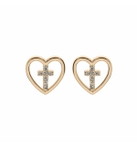 BOUCLES D'OREILLES TIGE PLAQUÉ OR COEUR AVEC CROIX OXYDES BLANCS SERTIS