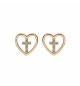 BOUCLES D'OREILLES TIGE PLAQUÉ OR COEUR AVEC CROIX OXYDES BLANCS SERTIS