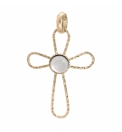 PENDENTIF PLAQUÉ OR CROIX CABOCHON NACRE VÉRITABLE