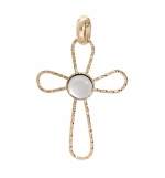 PENDENTIF PLAQUÉ OR CROIX CABOCHON NACRE VÉRITABLE