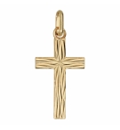 PENDENTIF MOYENNE CROIX PLAQUÉ OR "GRAVURE ASPECT BOIS"