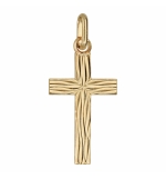 PENDENTIF MOYENNE CROIX PLAQUÉ OR "GRAVURE ASPECT BOIS"