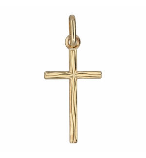 PENDENTIF PETITE CROIX PLAQUÉ OR "GRAVURE ASPECT BOIS"