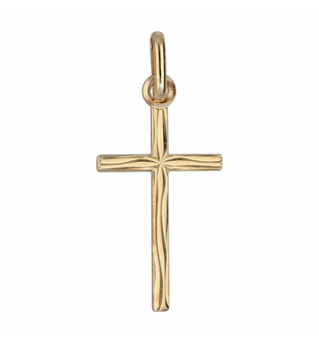PENDENTIF PETITE CROIX PLAQUÉ OR "GRAVURE ASPECT BOIS"