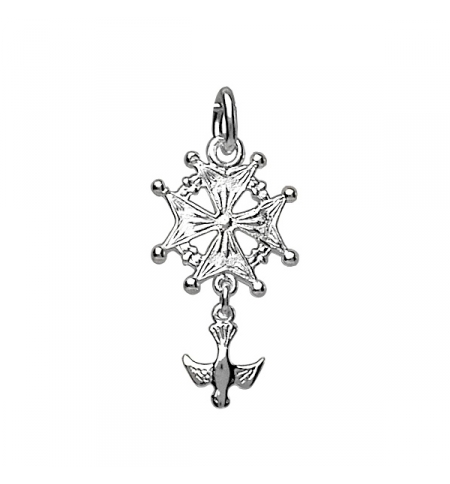 PENDENTIF CROIX HUGUENOTE ARGENT RHODIÉ 