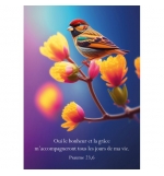 CARTE avec verset Oiseau coloré sur fleur orange