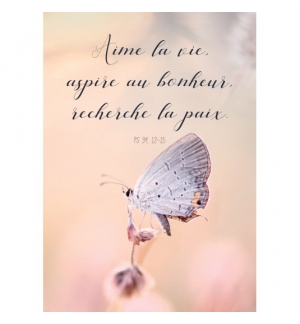 Carte Avec Verset Papillon posé sur un bourgeon
