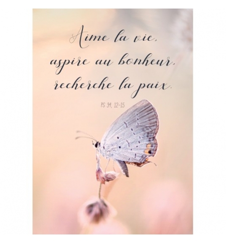 Carte Avec Verset Papillon posé sur un bourgeon