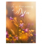 Carte Avec Verset Fleurs rose sur fond orange