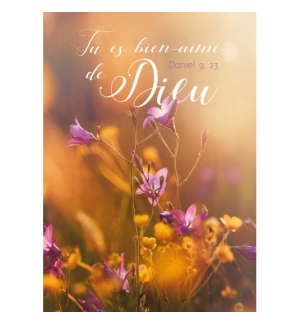Carte Avec Verset Fleurs rose sur fond orange