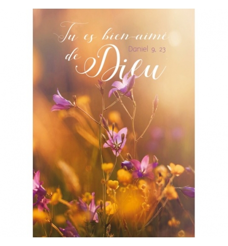 Carte Avec Verset Fleurs rose sur fond orange
