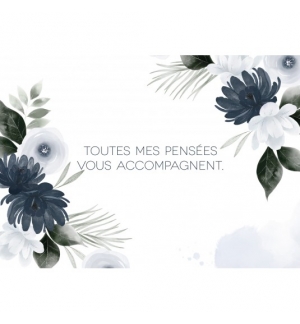 CARTE Avec message Fleurs bleu nuit en aquarelle
