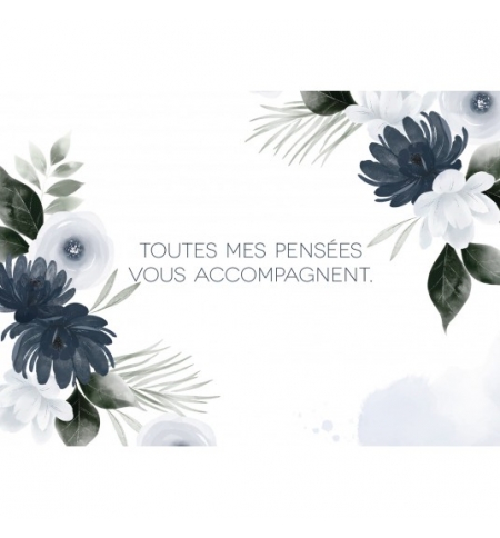 CARTE Avec message Fleurs bleu nuit en aquarelle