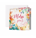 Carte double Merci avec motifs floraux colorés