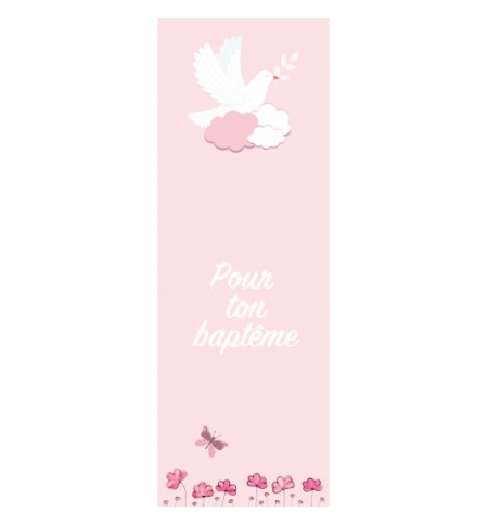 SIGNET Colombe sur fond rose "Pour ton baptême" SIGNET Colombe sur fond rose "Pour ton baptême"