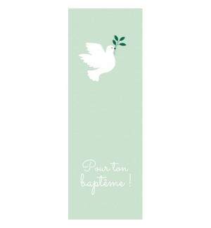 SIGNET Colombe sur fond vert "Pour ton baptême"