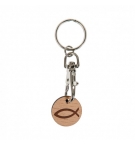 Porte clé en métal avec jeton Ichtus en bois naturel