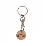 Porte clé en métal avec jeton Ichtus en bois naturel