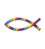 Autocollant ichtus relief rayé arc en ciel 9cm