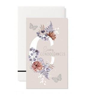 Carnet Sc Fleurs et papillons sur fond gris Carte condoléances