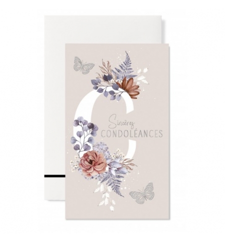 Carnet Sc Fleurs et papillons sur fond gris Carte condoléances Carnet Sc Fleurs et papillons sur fond gris Carte condoléances
