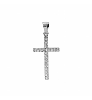 PENDENTIF ARGENT PLATINÉ CROIX AVEC OXYDES BLANCS 25 X 14MM