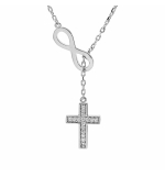 COLLIER ARGENT PLATINÉ INFINI ET CROIX OXYDES BLANCS SERTIS 41+3CM