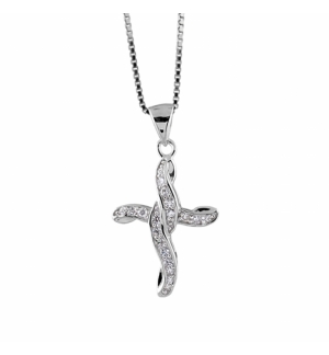 COLLIER ARGENT RHODIÉ PENDENTIF CROIX dim 20 x 15 mm STYLISEE OXYDES SERTIS 42CM