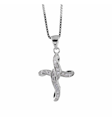 COLLIER ARGENT RHODIÉ PENDENTIF CROIX dim 20 x 15 mm STYLISEE OXYDES SERTIS 42CM
