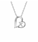 COLLIER ARGENT RHODIÉ PENDENTIF COEUR ET CROIX OXYDES BLANCS 42+3CM 