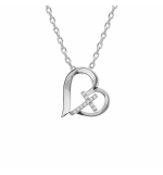 COLLIER ARGENT RHODIÉ PENDENTIF COEUR ET CROIX OXYDES BLANCS 42+3CM 
