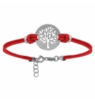 BRACELET ARGENT RHODIÉ CORDON DOUBLE ROUGE INTERCHANGEABLE RONDELLE GRAVURE ARBR