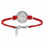 BRACELET ARGENT RHODIÉ CORDON DOUBLE ROUGE INTERCHANGEABLE RONDELLE GRAVURE ARBR