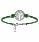 BRACELET ARGENT RHODIÉ CORDON DOUBLE VERT INTERCHANGEABLE RONDELLE GRAVURE ARBRE