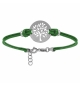 BRACELET ARGENT RHODIÉ CORDON DOUBLE VERT INTERCHANGEABLE RONDELLE GRAVURE ARBRE