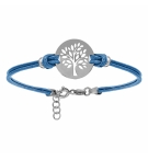 BRACELET ARGENT RHODIÉ CORDON DOUBLE BLEU CIEL INTERCHANGEABLE RONDELLE GRAVURE