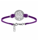 BRACELET ARGENT RHODIÉ CORDON DOUBLE VIOLET INTERCHANGEABLE RONDELLE GRAVURE ARB