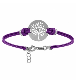 BRACELET ARGENT RHODIÉ CORDON DOUBLE VIOLET INTERCHANGEABLE RONDELLE GRAVURE ARB
