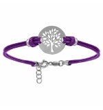 BRACELET ARGENT RHODIÉ CORDON DOUBLE VIOLET INTERCHANGEABLE RONDELLE GRAVURE ARB