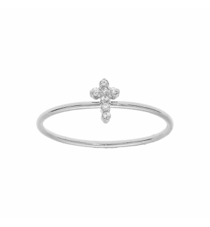 BAGUE ARGENT RHODIÉ PAMPILLE CROIX OXYDES BLANCS SERTIS